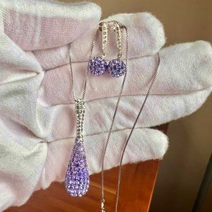 925 AU Sterling Silver Austrian Crystal Necklace an Earring Set,Necklace, Purple